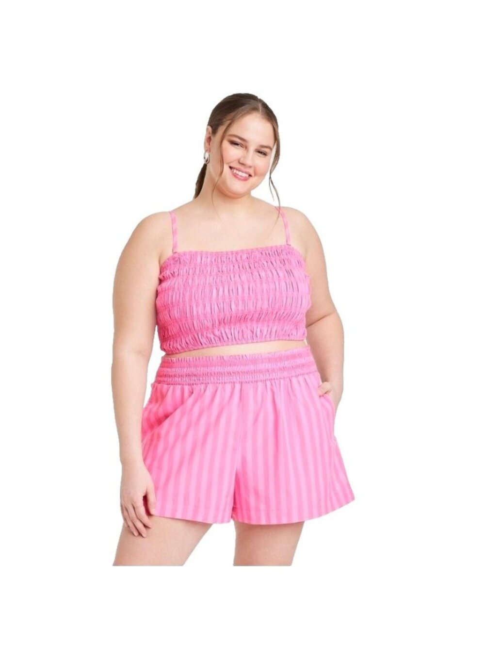 A New Day Pink Stripe Heavy Stretch Smocked Slim Fit Tiny Tank Top - Women's XXL